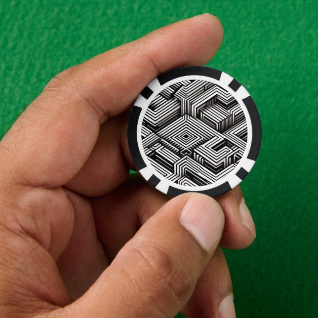 Modern bold Abstract Monochrome Geometric Pattern Poker Chips (Hand)