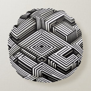 Modern bold Abstract Monochrome Geometric Pattern Round Pillow