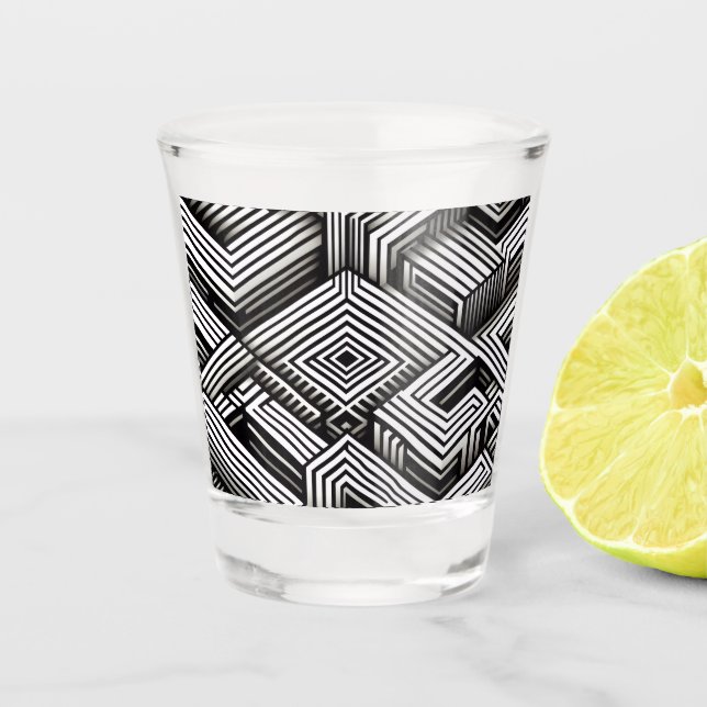 Modern bold Abstract Monochrome Geometric Pattern Shot Glass (Front)