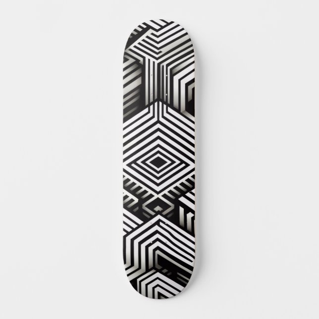 Modern bold Abstract Monochrome Geometric Pattern Skateboard (Front)
