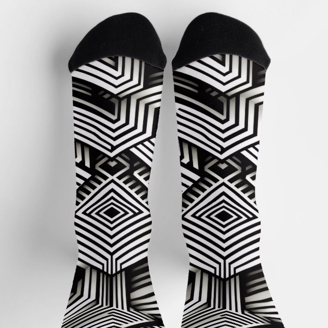 Modern bold Abstract Monochrome Geometric Pattern Socks (Top)