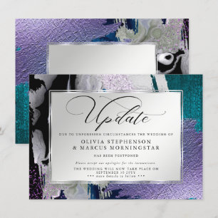 Modern Bold Abstract Orchid Aqua Postponement Invitation