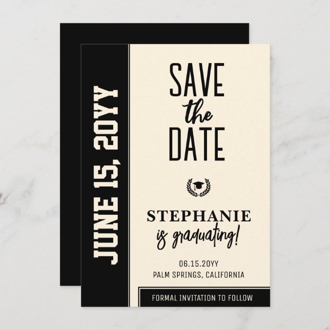 Modern Bold and Elegant Graduation  Save The Date (Front/Back)