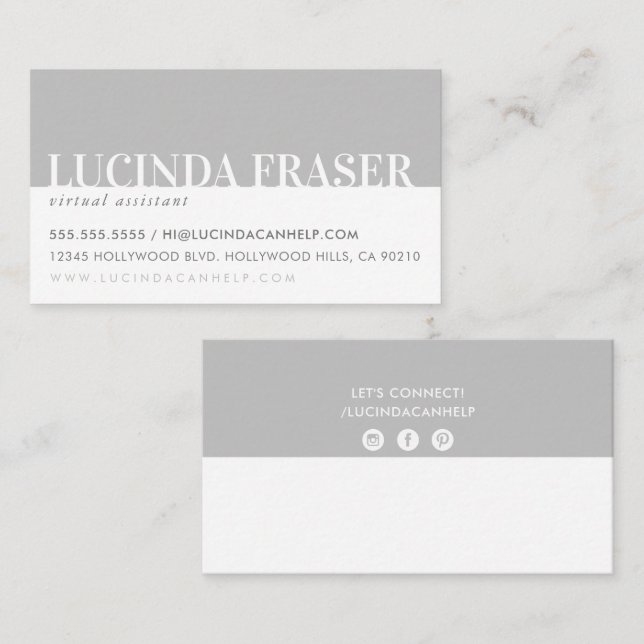 MODERN BOLD BAND minimal simple soft silver grey Business Card (Front/Back)