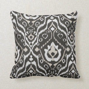 Modern bold beige black white ikat tribal pattern throw pillow