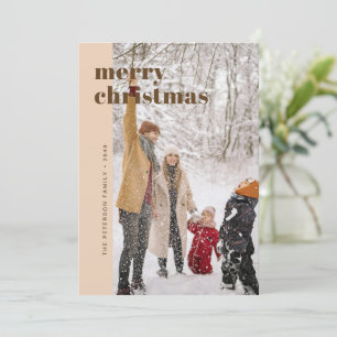 Modern Bold Beige & Brown Merry Christmas Photo Holiday Card