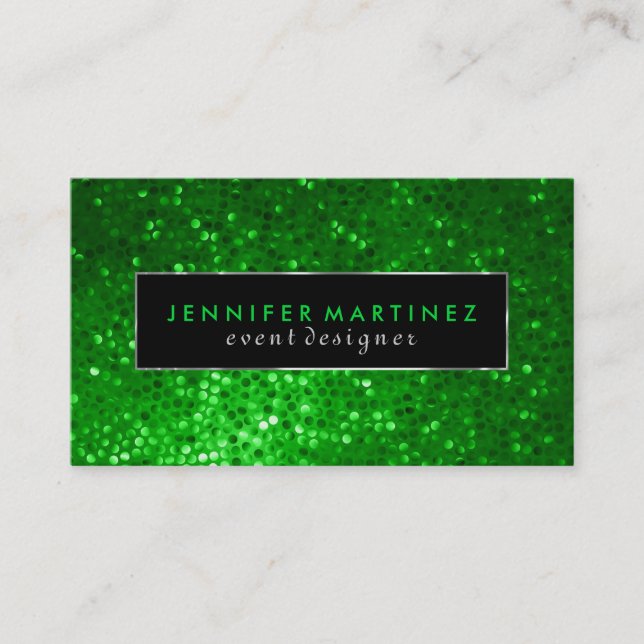 Modern Bold Black And Green Glitter 2 Business Card (Front)