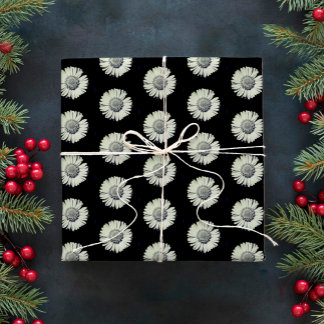  Modern Bold Black And White Daisy Pattern Stylish Wrapping Paper