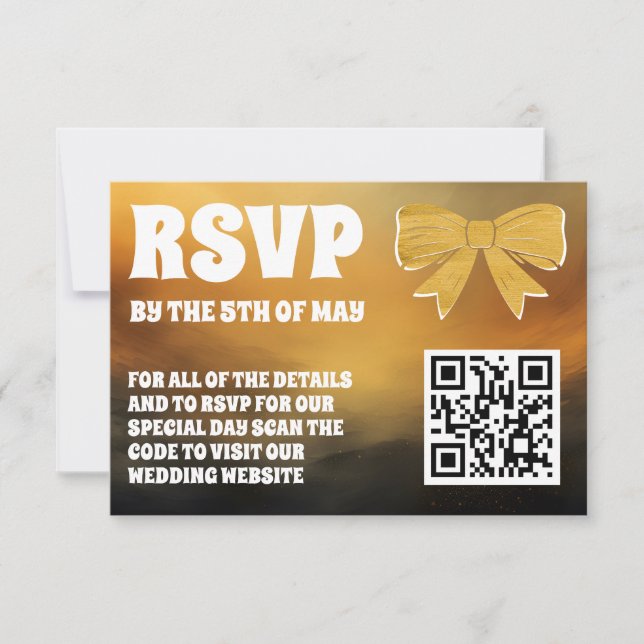 Modern Bold Black Gold Bow  RSVP Card (Front)