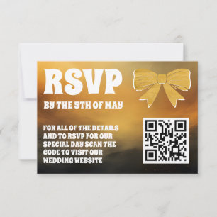 Modern Bold Black Gold Bow RSVP Card