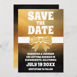 Modern Bold Black Gold Bow Save The Date  Invitation