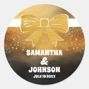 Modern Bold Black Gold Bow Wedding Classic Round Sticker