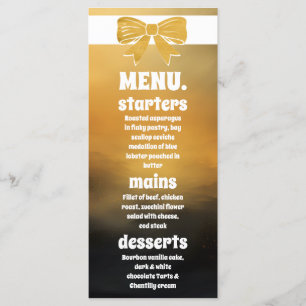 Modern Bold Black Gold Bow Wedding Menu Card