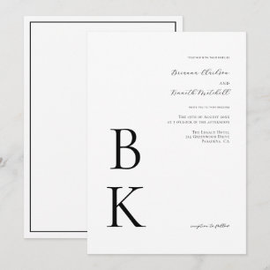 Modern Bold Black Monogram Typography Wedding Invitation