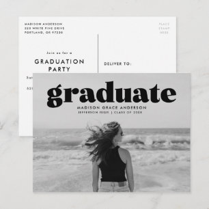 Modern Bold Black Overlay Photo Graduation Party Postcard