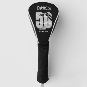 Modern Bold Black Personalized 50th Birthday Name  Golf Head Cover