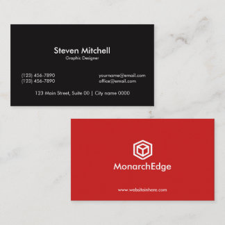 Modern Bold Black Red Creative Graphic Designer Business Card