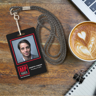 Modern Bold Black Red White Monogram Logo Photo Badge