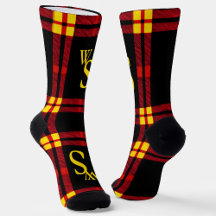 Modern Bold, black, red, yellow plaid monogram