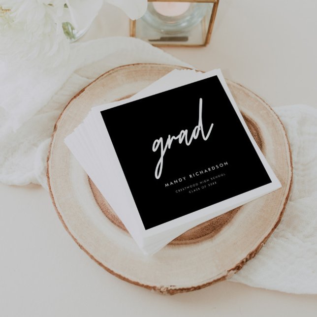 Modern Bold Black Script Custom Graduation Party Napkin (Creator Uploaded)
