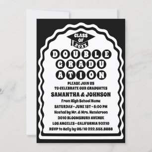 Modern Bold Black Wavy Arch Double Graduation  Invitation