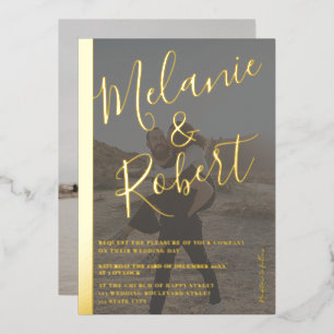 Modern bold black wedding 2 photos gold stripe