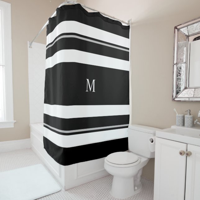 Modern Bold Black White Stripe Monogram (In Situ)
