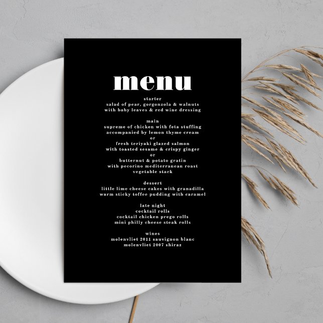 Modern Bold Black White Wedding Table Menu (Creator Uploaded)