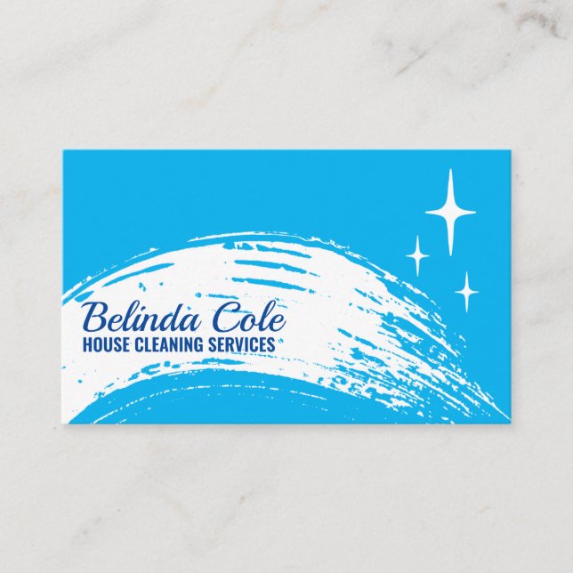 Modern Bold Blue Cleaning Swipe Business Card (Front)