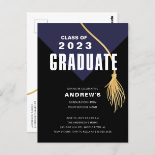 Modern Bold Blue Grad Cap Graduation Postcard