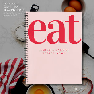 Modern Bold Blush Couples Engagement Gift Recipe Notebook