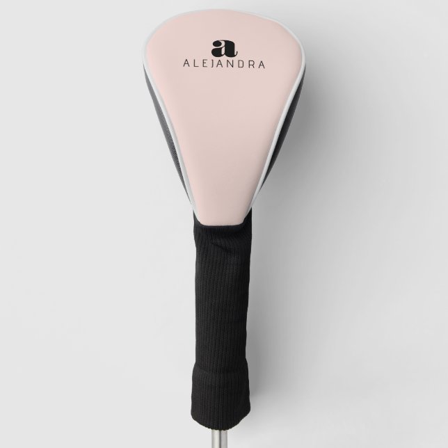 Modern Bold Blush Pink Monogram Name Golf Head Cover (Front)