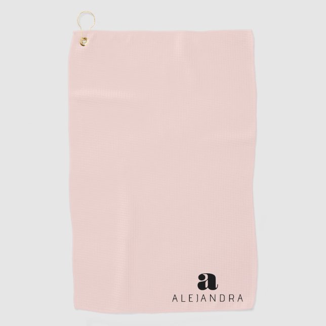 Modern Bold Blush Pink Monogram Name Golf Towel (Front)