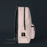 Modern Bold Blush Pink Monogram Name Printed Backpack<br><div class="desc">A bold modern monogram and name combination. The large bold monogram pairs with a sleek modern font choice for your name. Create a design that shows the world who you are.</div>