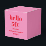 Modern Bold Bright Pink Red 50th Birthday Custom Favor Box<br><div class="desc">Modern Bold Bright Pink Red 50th Birthday Custom Favour Box. All text is editable so can be used for any age.</div>