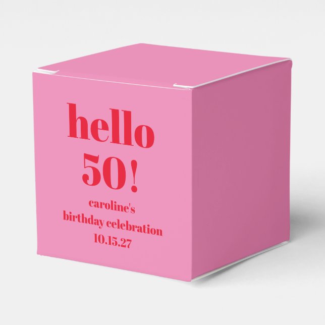 Modern Bold Bright Pink Red 50th Birthday Custom Favor Box (Front Side)