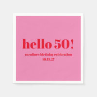 Modern Bold Bright Pink Red 50th Birthday Custom