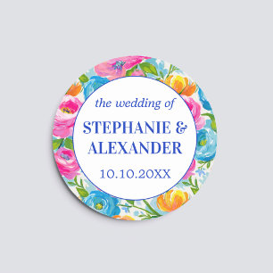 Modern Bold Bright Vibrant Colorful Floral Wedding Classic Round Sticker