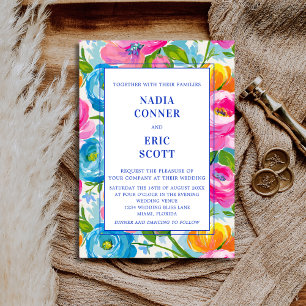 Modern Bold Bright Vibrant Colourful Floral Weddin Invitation