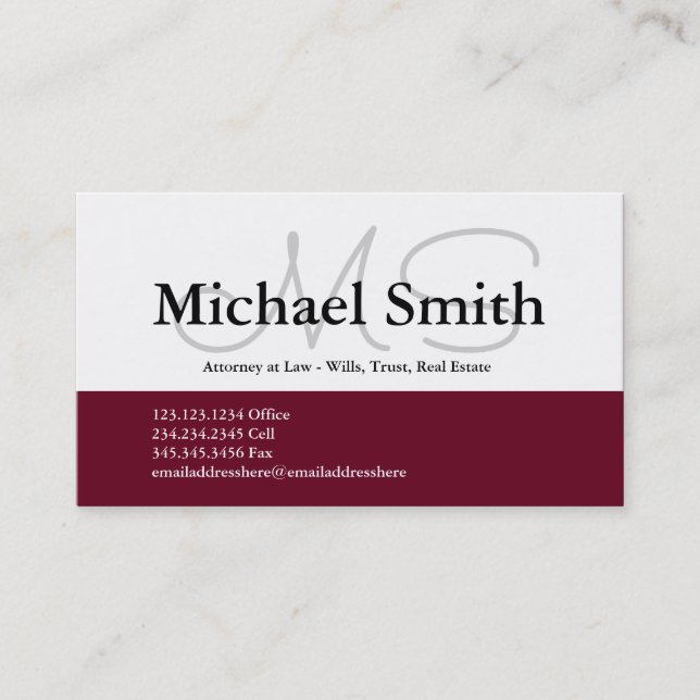 Modern Bold Burgundy Initials - Business Card (Front)