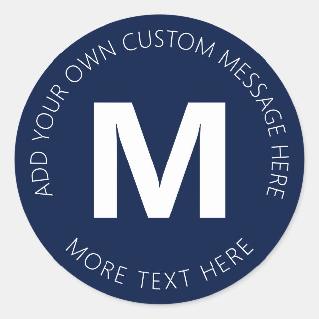 Modern Bold Circular Text Template | Navy Blue Classic Round Sticker (Front)