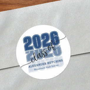 Modern Bold Class 2026 Navy Blue Graduation Classic Round Sticker