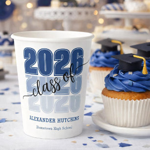 Modern Bold Class 2026 Navy Blue Graduation Party Paper Cups