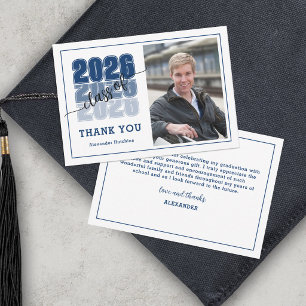 Modern Bold Class 2026 Navy Blue Graduation Thank You Card