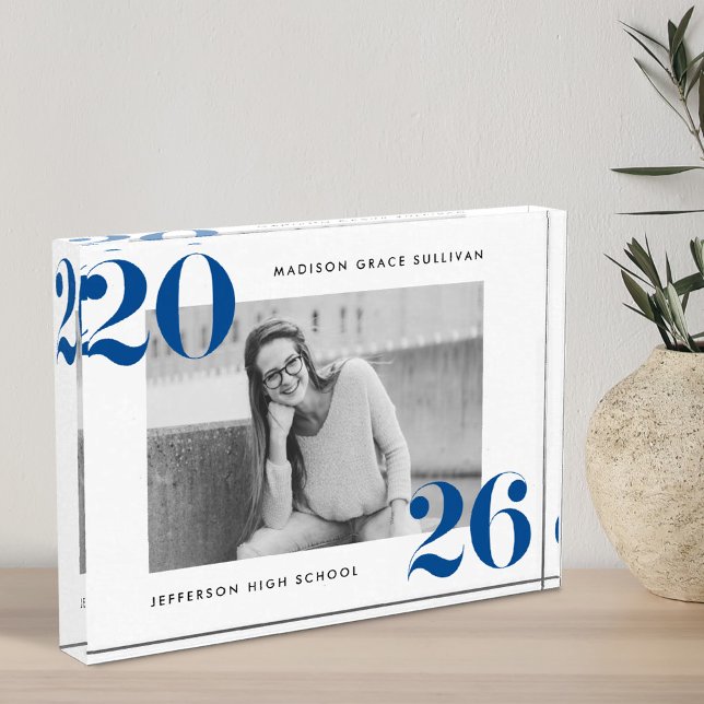 Modern Bold Class of 2025 Blue Graduation Photo Block (Creator Uploaded)