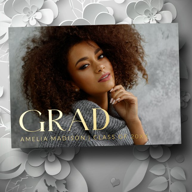 Modern Bold Classy Grad Photo Announcement Card (Creator Uploaded)