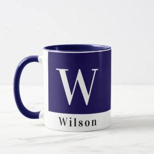 Modern bold colorblock navy blue personalised name mug