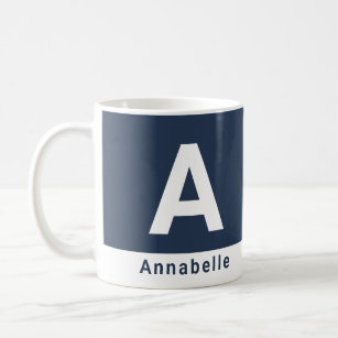 Modern bold colorblock navy blue personalized name coffee mug