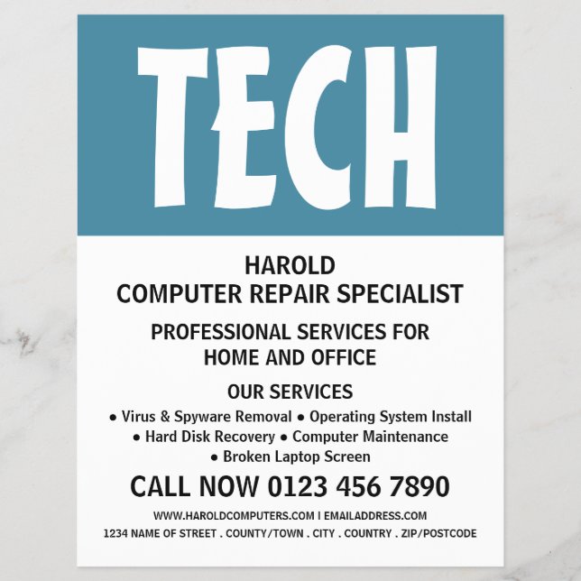 Modern Bold Computer Repair Specialist Advertising Flyer (Front)