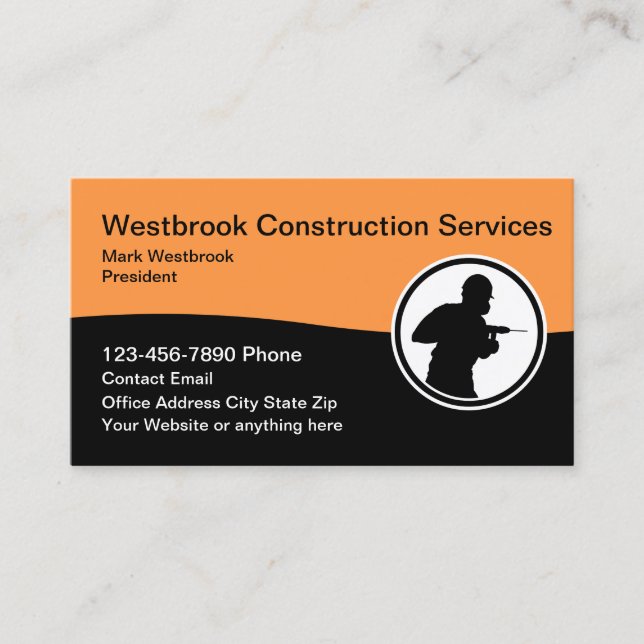 Modern Bold Construction Business Cards Design 2 (Front)